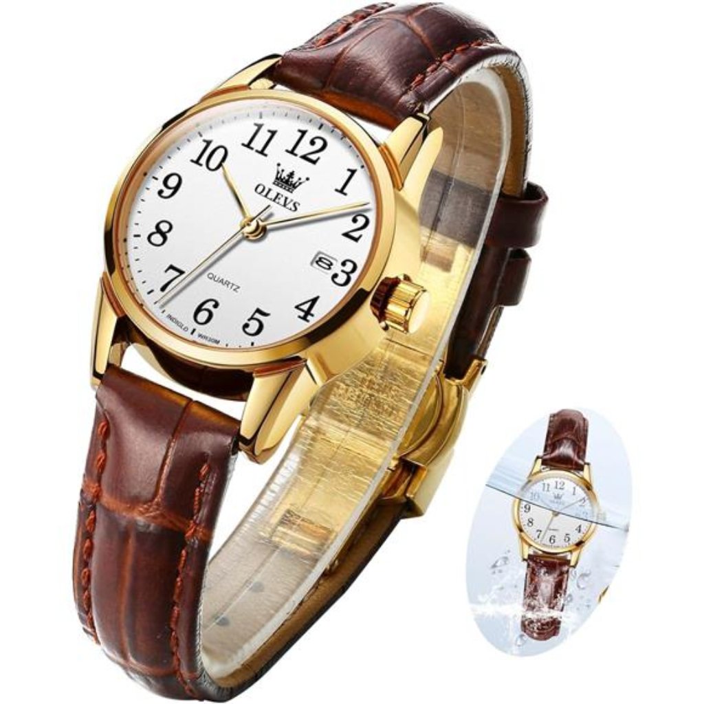Elegant Womens Watch Brown Leather Chronograph Watches For Women Medium
